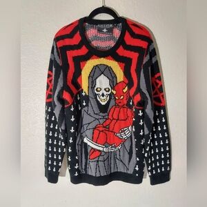KILLSTAR Savior Baby Devil Red/Black Multi Gothic Knit Sweater Unisex Size M